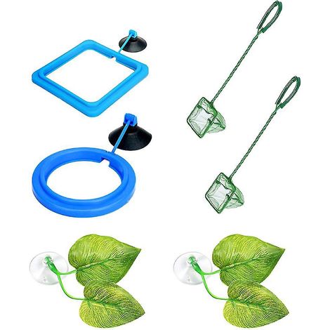 Ensemble de 6 mangeoires flottantes pour poissons d'aquarium, avec anneau et filet à poissons en forme de feuille, idéal pour les bettas. (1/4)