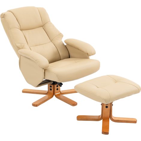 Fauteuil relax avec repose-pied fauteuil de relaxation pivotant 360° dossier inclinable charge 120 Kg beige (1/5)