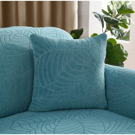 Fodera per divano idrorepellente, per singolo segmento, fantasia jacquard a foglie azzurra, 4 posti, 235 x 300 cm, 1 pezzo (1/5)