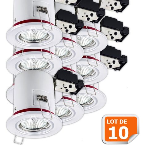 Lampesecoenergie – Lot de 10 supports de spot orientables blancs 90mm – Douille GU10 – Fixation rapide par ressort – Étanchéité à l’air – Compatible spots 50x50mm