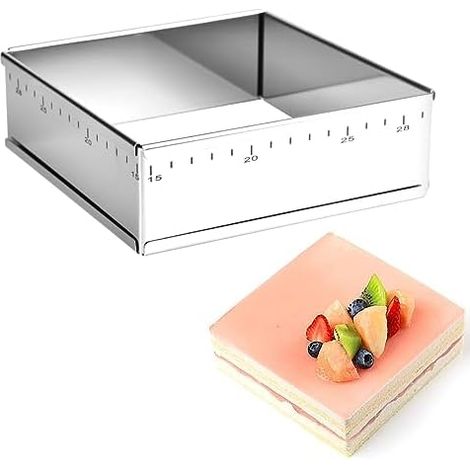 Square Baking Frame, Extendable Cake Mould Rectangular Pastry Mould Stainless Steel for Cakes Desserts Mousse, 15-28 cm (1/5)