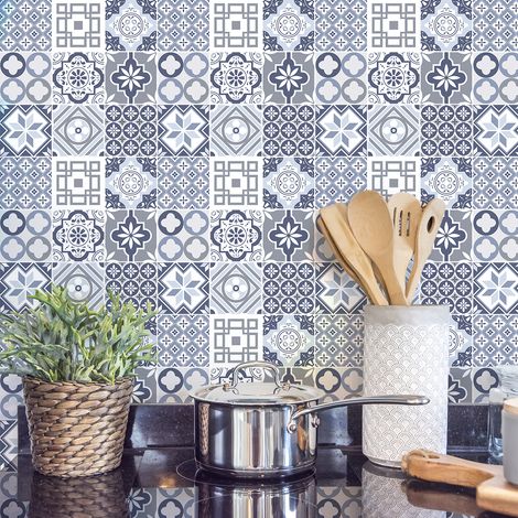 Sticker Mural Carrelage adhésif Cuisine Salle de Bain - 9 STICKERS CARREAUX DE CIMENT ANICIAH - 9stickers15x15cm (1/5)