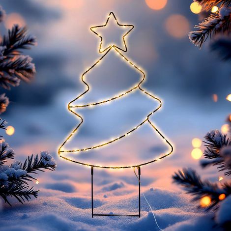 LED Gartenstecker Weihnachtsbaum mit Timer 96 cm - 180 LEDs - Metall Silhouette Tanne zum Stecken batteriebetrieben für Außen