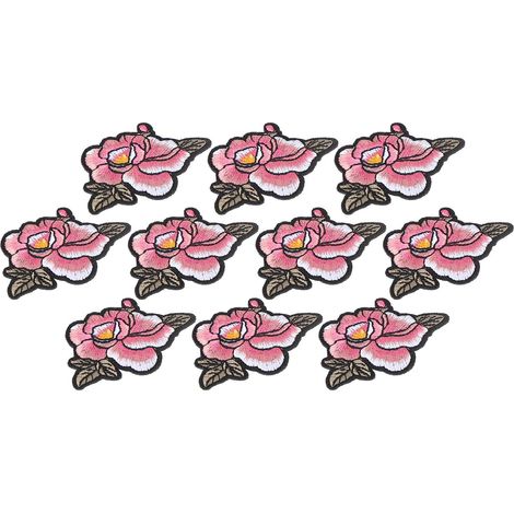 10Pcs Embroidery Cloth Stickers Peony Pattern Patches DIY Backpack Clothing Accessories Pink (1/5)