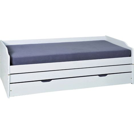 Dmora - Letto singolo Dmacari, Sommier per camera da letto, Giroletto per stanza, Struttura porta materasso, 97x209 h65 cm, Bianco (1/5)