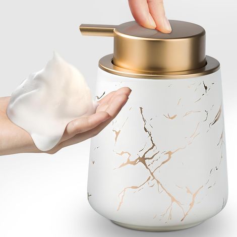 Keramikseifenspender für Schaum und Lotion mit Leichtdruckpumpe, weiß, 12,5 x 8,5 cm - AquaForge (1/5)