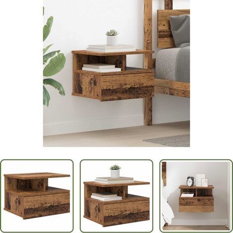 Rangement chambre - Table de nuit flottante avec tiroir Bois ancien 40 x 31 x 28 cm (1/5)