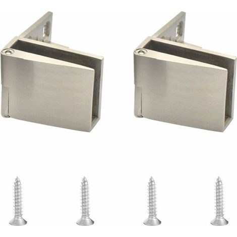 Charnières pour porte en verre Longziming, lot de 2, en alliage de zinc, sans cadre, à pince à 90 degrés, pour verre de 3 à 5 mm d'épaisseur (brossé) (1/5)