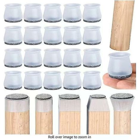 Starlight-chair Glides, 20 Pieces Chair Leg Protectors, Chair Pad, Clear Silicone Floor Protectors For Chair Legs With Felt Glides, For Hardwood And T (1/4)