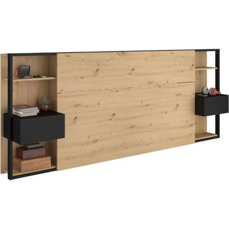 Cabecero dormitorio matrimonio Stamp en color Roble y Negro 255x103x36 (1/5)