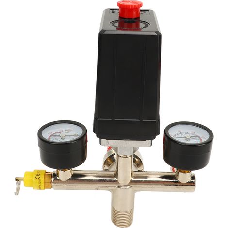 Druckschalter für Luftkompressoren, Doppelregler, automatisches Druckregelventil mit Manometer 0–12 bar / 0–180 psi (1/5)