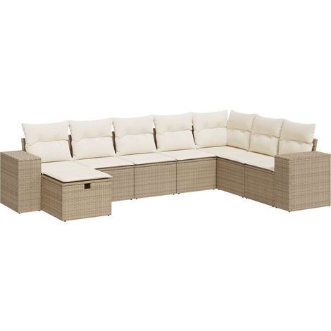 vidaXL Set Divano da Giardino 8 pz con Cuscini Beige in Polyrattan (1/5)