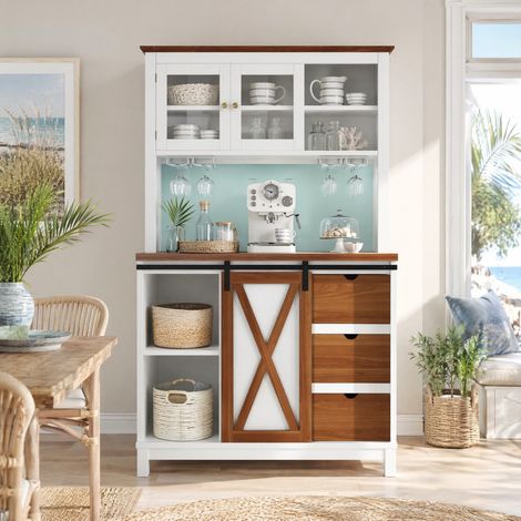 Mueble alto de cocina con LED, puerta corredera, 3 cajones, blanco, 104x40x180 cm DESVIAE (1/5)