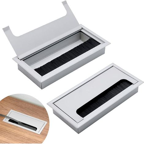 Sortie De Câble Table En Aluminium Câble Passe Fil Trou 2PCS Trou De Passe Câble Couvercle Sortie De Câble Entrée De Câble En Argent Pour Table Ordinateur Organisation Câbles Bureau 160 x 80mm (1/5)