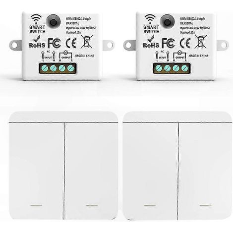 Lot de 2 interrupteurs muraux sans fil RF 433 MHz avec panneau à 2 boutons et télécommande LED pour la commande de lampes (1/5)