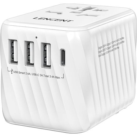 Adaptateur de Voyage, Prise Universelle Internationale  avec 3 USB-A (1/5)