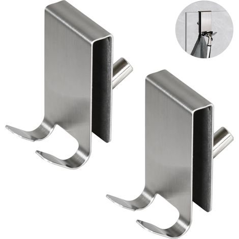 2 Pièces Crochet Douche, Porte Serviette Paroi de Douche Verre, Double Face avec Coussinet EVA, Crochet Paroi en Inox pour Porte en Verre de Salle de Bain 5-10 mm (Argenté)
