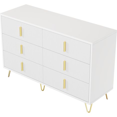 Credenza moderna bianca e oro con 6 cassetti, 120 x 77 x 40 cm, in truciolato (1/5)