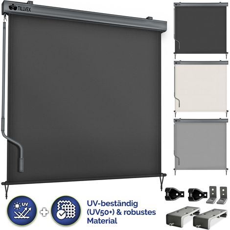 tillvex® Senkrechtmarkise 200x250 cm Anthrazit für Außen- und Innenbereich Außenrollo wasserfest mit Handkurbel für Balkon, Terrasse & Garten Balkonrollo Sonnenschutz aus Aluminium Rollo Sichtschut