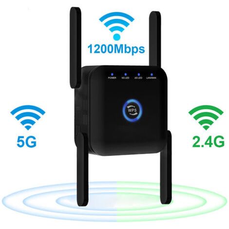 AC24 double bande répéteur amplificateur de signal wifi 1200M sans fil à travers le routeur mural répéteur Wifi (noir) (1/5)