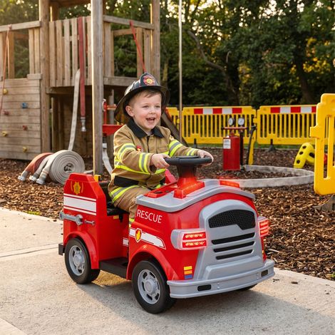 Camion de pompier électrique pour enfants, 3 km/h max, avec sirène et gyrophare bleu, outils inclus, jouet auto pour garçons et filles de 3 à 5 ans. (1/5)