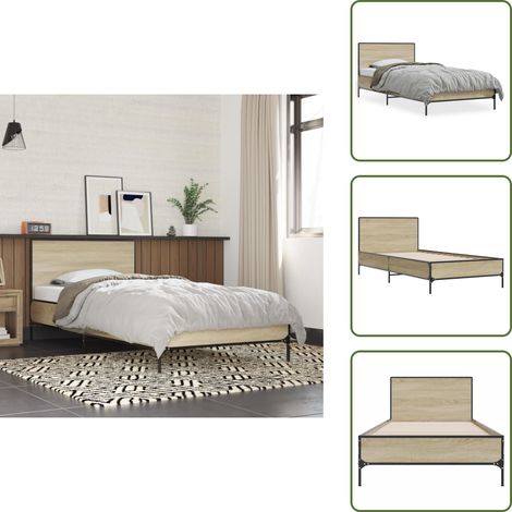 The Living Store Bettgestell Sonoma-Eiche 100x200 cm Holzwerkstoff und Metall - Holzbettfassungen - Bettkörper - Doppelbett - Lattenrost - Sonoma Eichenfarben (1/5)