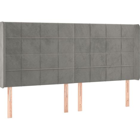 Testiera accessorio letto mobile camera da letto con bordo laterale 203 x 16 x 118/128 cm tessuto velluto grigio chiaro TDL0205186
