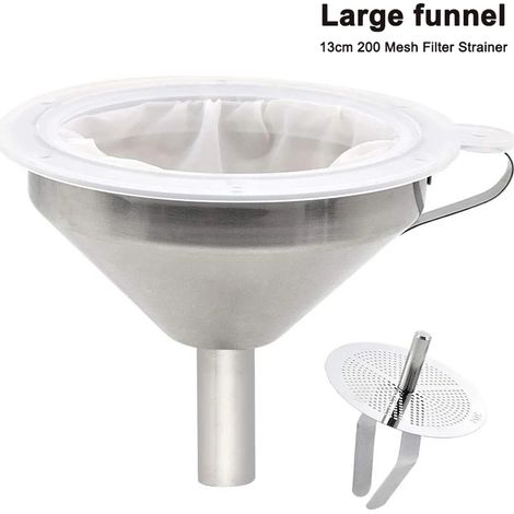 5.9 Zoll Edelstahl Trichter und 200 Mesh Filter+Abnehmbarem Sieb, Einfülltrichter mit Henkel für die Übertragung von flüssigen Zutaten, Kitchen Strainer Trichter