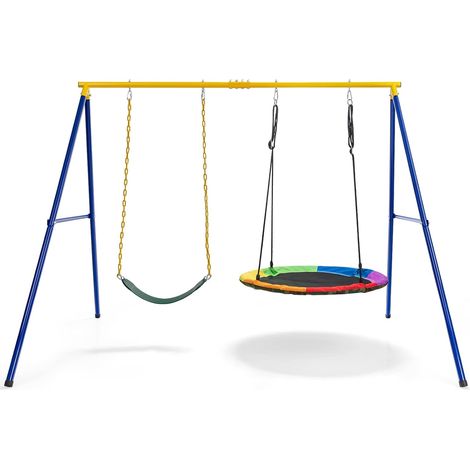 COSTWAY Schaukelgestell mit Doppelschaukel, bis 300kg, Schaukelgerüst Baumschaukel Metallahmen Spielplatz Nestschaukel