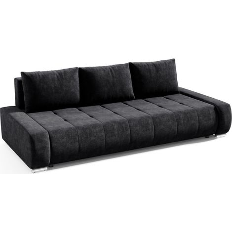 Sofa 3-Sitzer mit Schlaffunktion VOGAR Stoff Aston Schwarz (1/4)