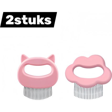 pièces - peigne de mue - Poils longs et courts - Élimine les poils morts et démêle sans douleur - soin des animaux - soin du pelage - Forme de visage de chat + forme de nuage - rose (1/5)