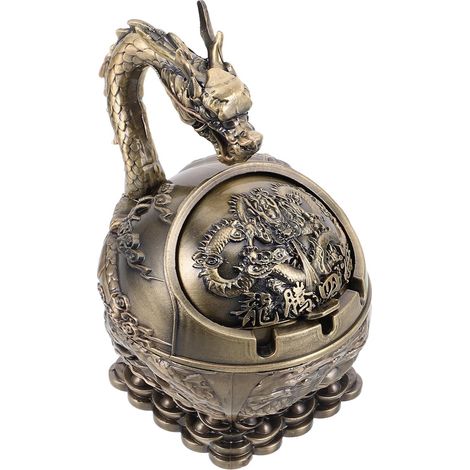 Cendrier Antivent en Métal Dragon avec Couvercle Vintage pour Table Décoratif, Portable, Couleur Café, Style Antique Artistique, Usage Intérieur Extérieur, Idée Présent (1/5)