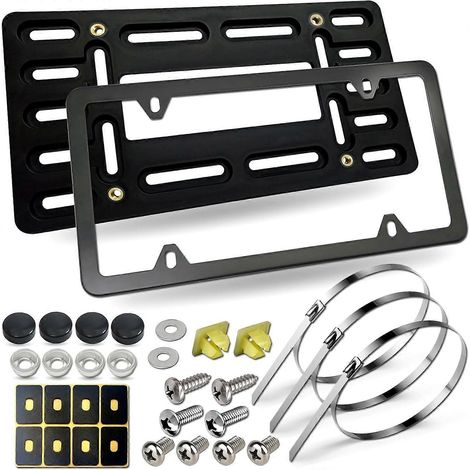 Support de plaque d'immatriculation avant - Kit fixation universel pare-chocs cadre acier inoxydable bords fins (1/5)