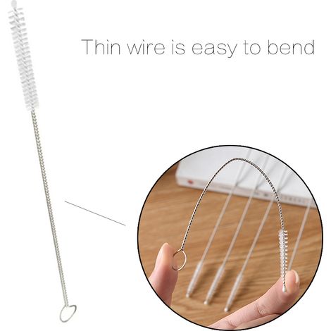 Brosse longue pour pailles nettoyant flexible en acier inoxydable et nylon pour nettoyer pailles de différentes tailles (1/2)
