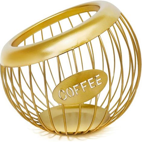 Panier de rangement - Porte-capsules de café - Panier de rangement de comptoir en métal - Grande capacité - Accessoires pour bar à café - Or (1/5)