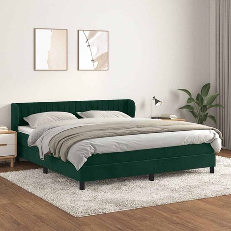 Cama box spring con colchón terciopelo verde oscuro 160x200 cm (1/5)