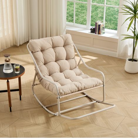 Outdoor-Schaukelstuhl mit dickem Kissen, pulverbeschichteter Stahl, beige OKMYHOME (1/5)