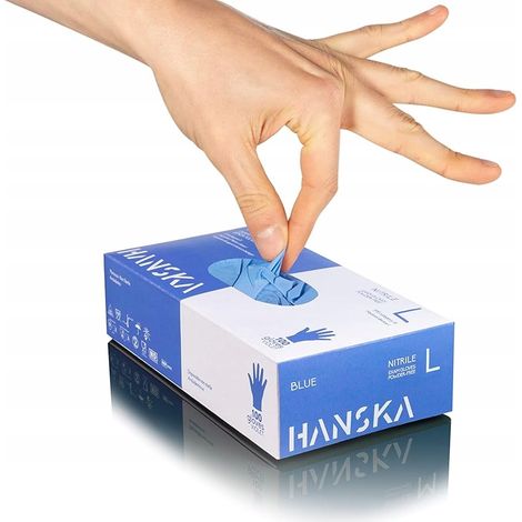 Hanska 100 unidades. Guantes desechables de nitrilo azul talla L. (1/5)