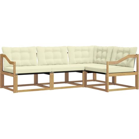 Conjunto de sofás de exterior con cojín 4 pcs Blanco y Crema vidaXL