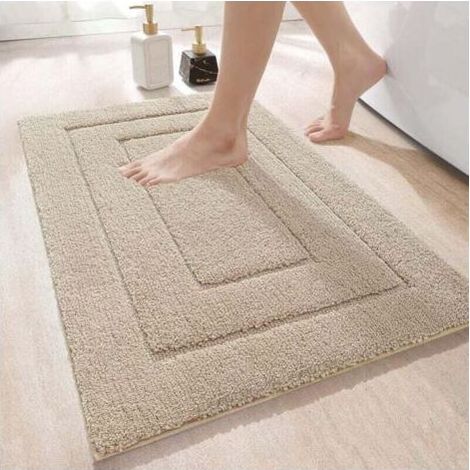 Tapis de bain antidérapant en microfibre beige 40x60 cm, extra épais et absorbant, lavable en machine, idéal pour salle de bain et douche (1/4)