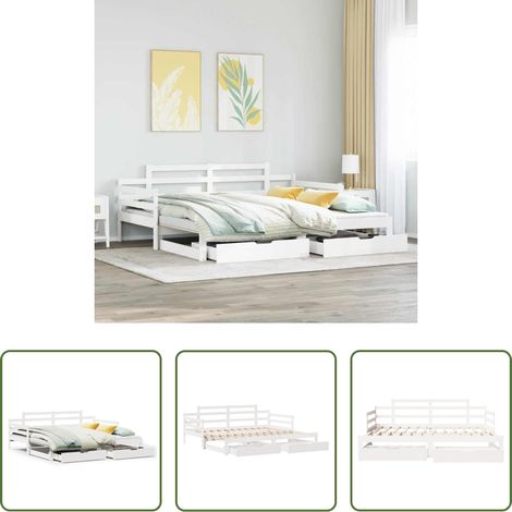 vidaXL Doppelbett -  Tagesbett Ausziehbar mit Schubladen ohne Matratze Weiß 80x200cm