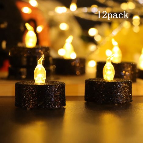 Kaelt - Bougies chauffe-plat noires scintillantes à piles, bougies chauffe-plat LED scintillantes, bougies chauffe-plat à paillettes argentées pour cadeau de vacances, mariage, décoration de Noël, san (1/5)