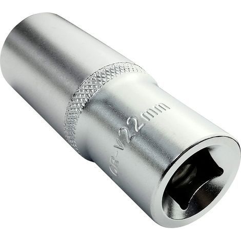 Steckschlüssel – Tief/Verlängert/Lang – 1/2 x 22 mm – für Hand-/Druckluftschlüssel/Ratschen – Zylindrischer Korpus – Sechskant-/Innensechskantantrieb – Chrom-Vanadium-Stahl – Silberfarben