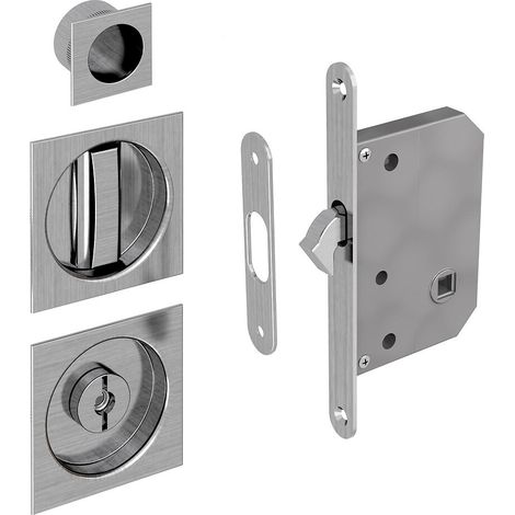 Slid'Up By Mantion – Serrure multipoint à condamnation pour porte coulissante – Poignée carrée en acier finition satiné – Kit complet avec tire-doigt et gâche