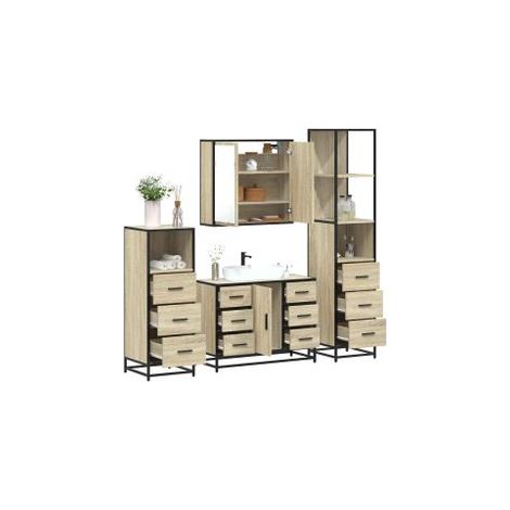 Ensemble de meubles de salle de bain 4 pcs chêne sonoma (1/5)