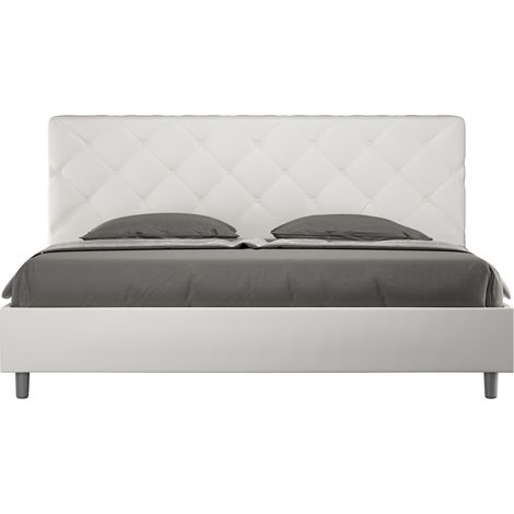 Lit matelassé 200x200 cm simili cuir blanc Paryse- (1/5)