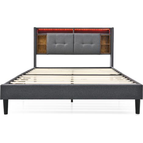 Letto contenitore 140 x 200 cm grigio con testiera contenitore, LED, USB e prese HOMVRA (1/5)