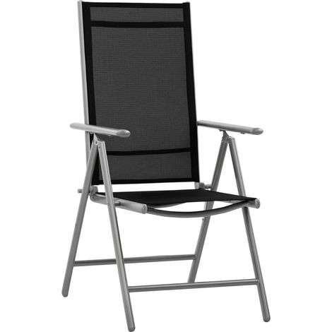 Chaise de jardin pliante en aluminium et textilène avec dossier réglable sur 7 positions, noire, 65 x 55 x 85-105 cm (1/5)