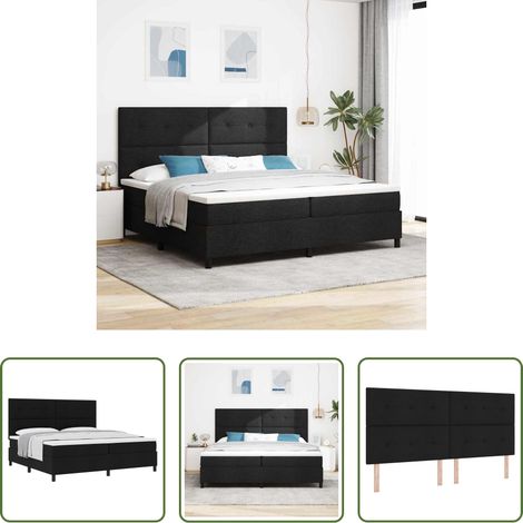 Matelas ferme-moyen -  Lit à ressorts avec matelas Noir 200 x 200 cm tissu (1/5)