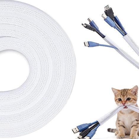 Gaines de Câbles 4 Mètres, Protections de Câbles Blancs de 19mm pour Animaux, Manchon Élastique Anti-Mâchage pour Câbles Électriques, Protection et Organisation pour Maison et Bureau (1/5)